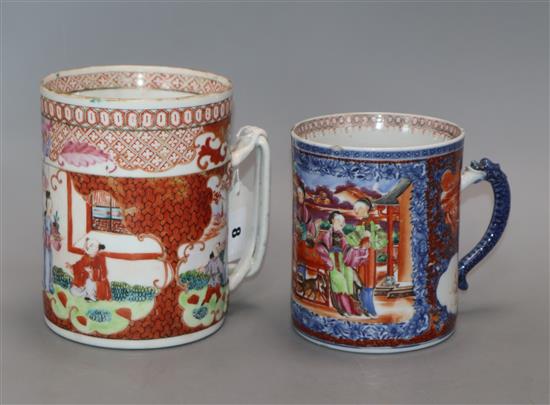 Two early 19th century Chinese export porcelain mugs, decorated with figures
